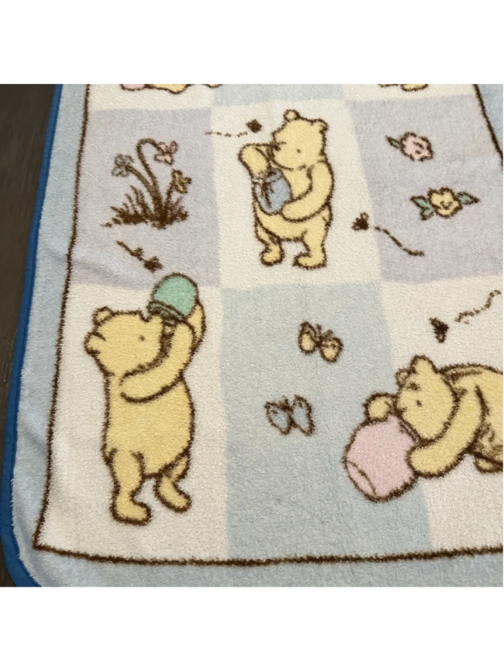 VTG Disney Winnie the Pooh Fleece Baby Blanket Classic Squares Honey Pot